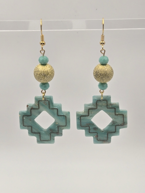 Erins Lovely Creations Jewelry - #B481- Gold and Turquoise Clay Drop Earrings - Women Jewelry